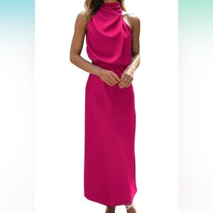 Elegant Pink Halter Maxi Dress